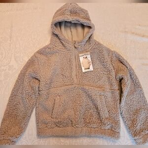 Mondetta Super Soft Beige Quarter Zip Hoodie Sherpa, Girls 11-12